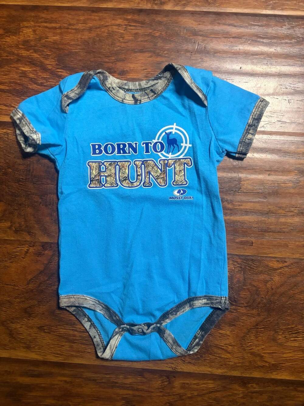 Mossy Oak Born To Hunt Bodysuit Size 6/9M Blue Camo